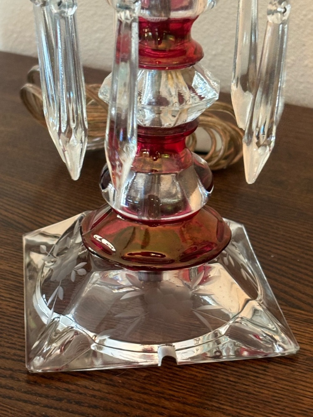 vintage boudoir table lamp featuring cranberry red and clear cut glass - Picture 5 of 16
